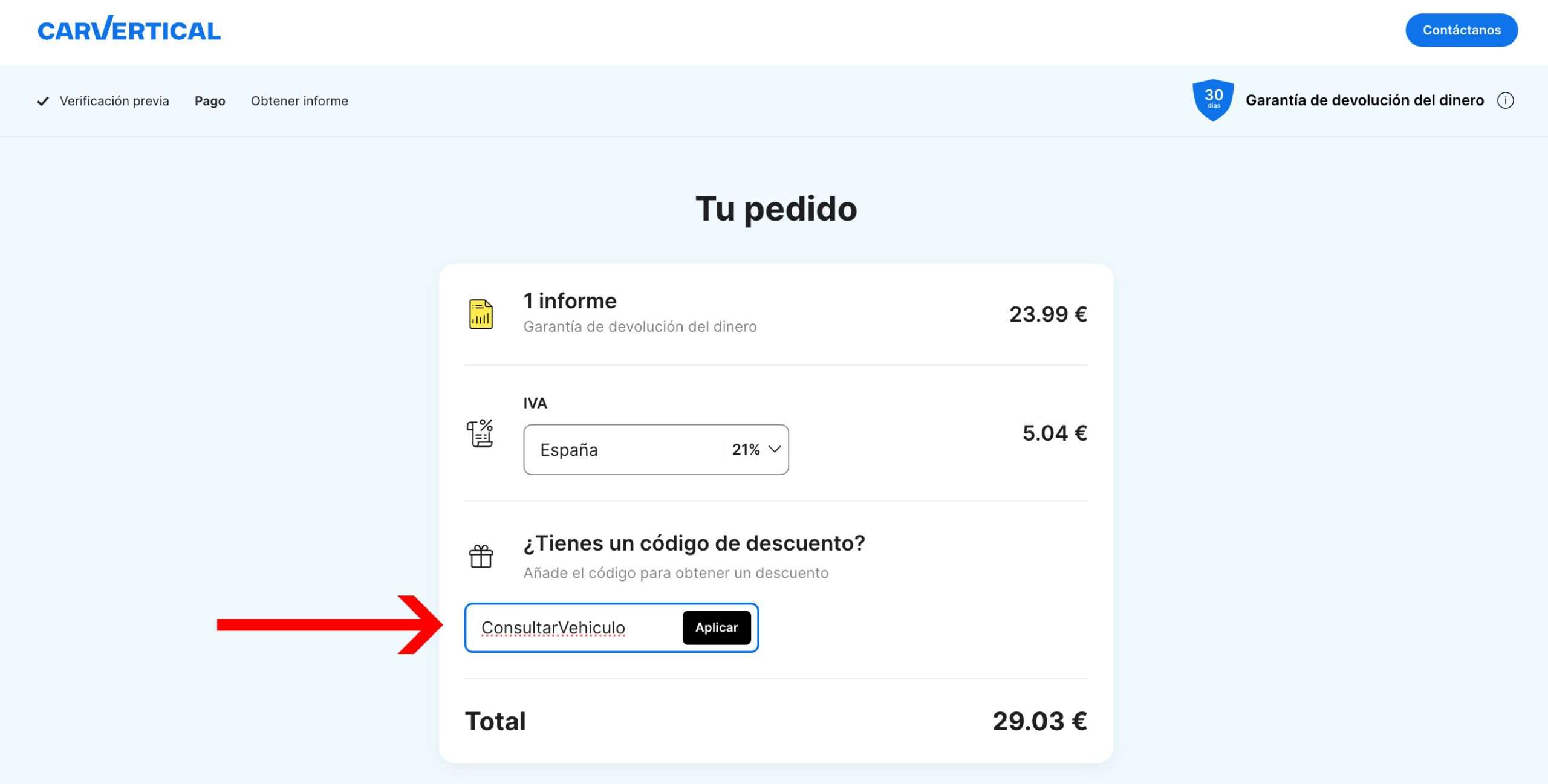 Cómo Usar el Código de Descuento de carVertical